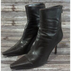 Jimmy Choo Daisy Calf Leather Ankle Boots Heels Sz 37.5 US 7.5 color dark brown